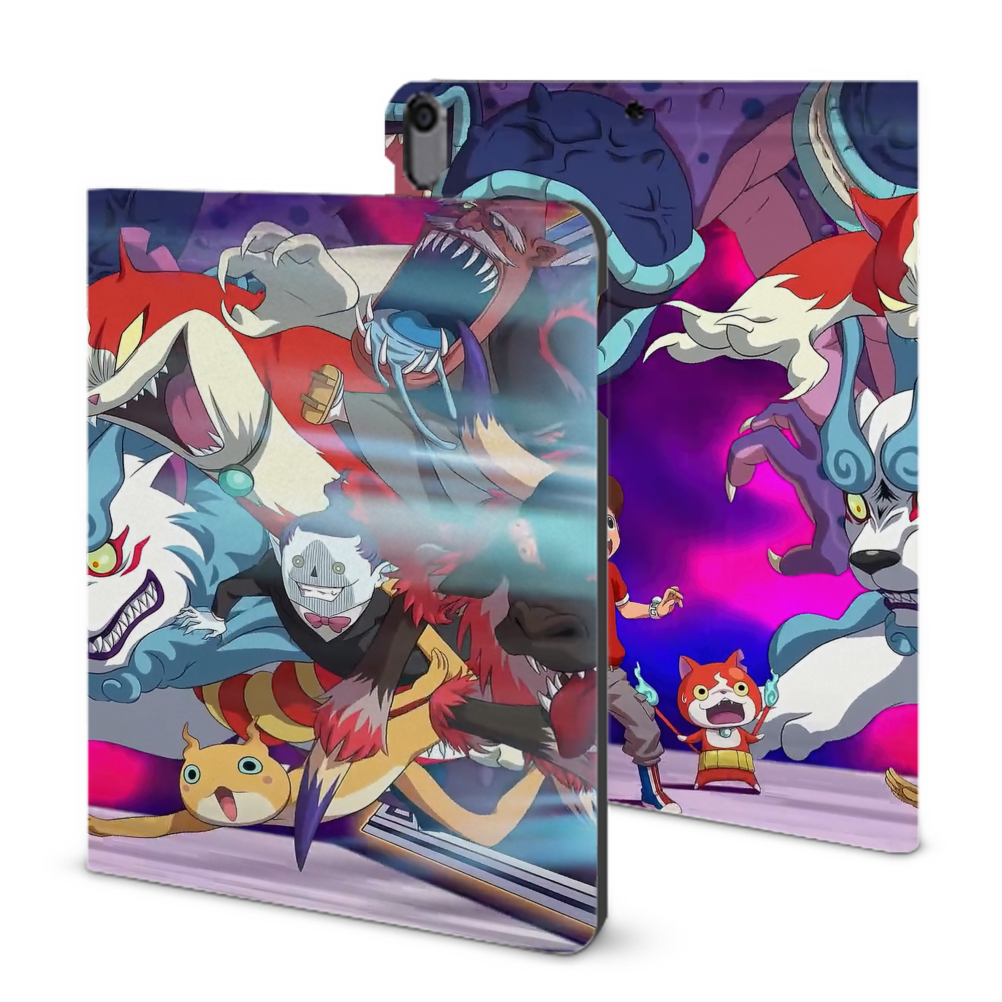 （画像用） 妖怪ウォッチ Yo-kai Watch IPad ケース ブック型 PUレザー TPU 耐衝撃 軽量 薄型 ペン収納なし 全面保護 IPad 各モデル対応